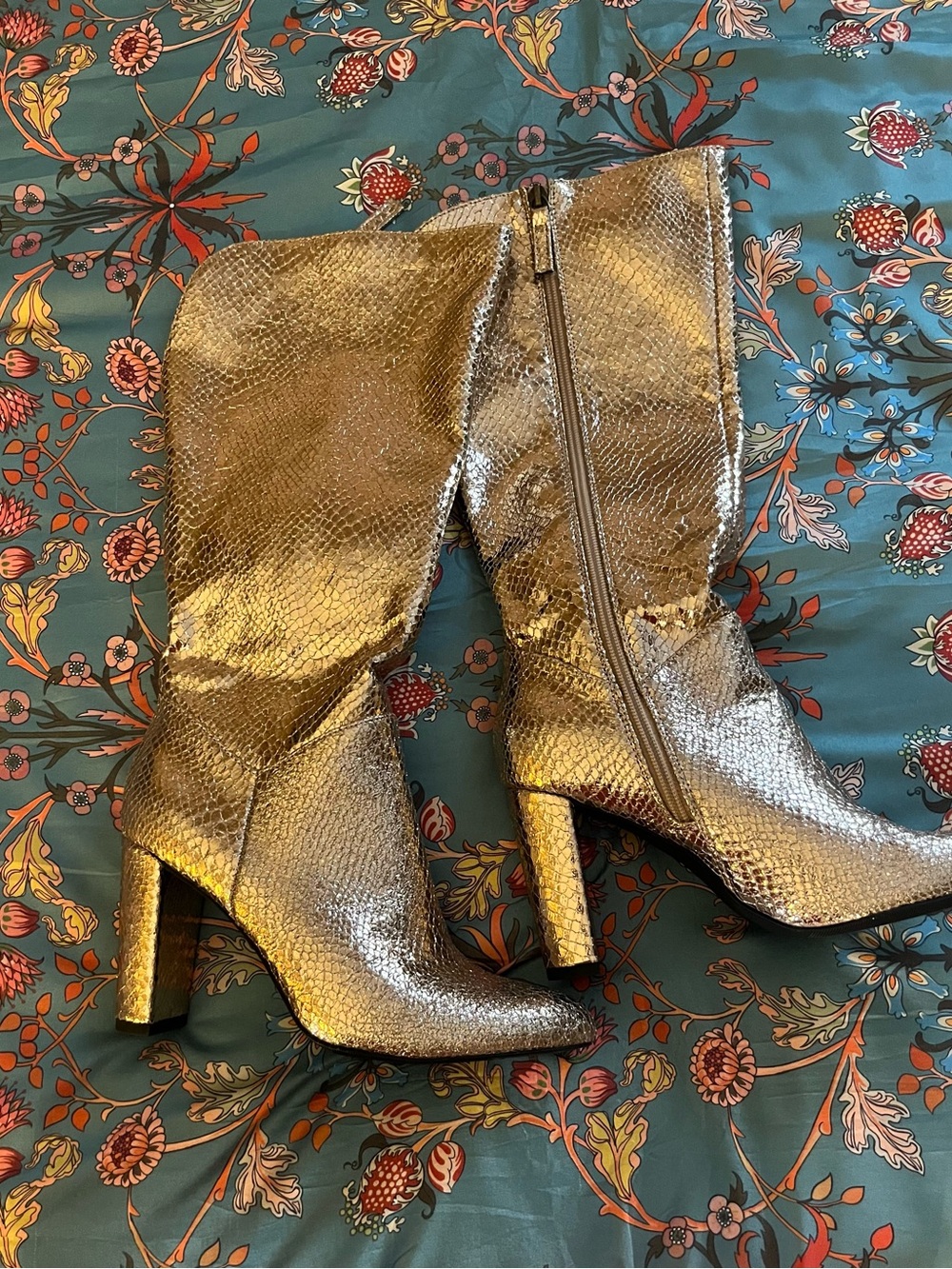 Metallic Knee-High Heeled Boots